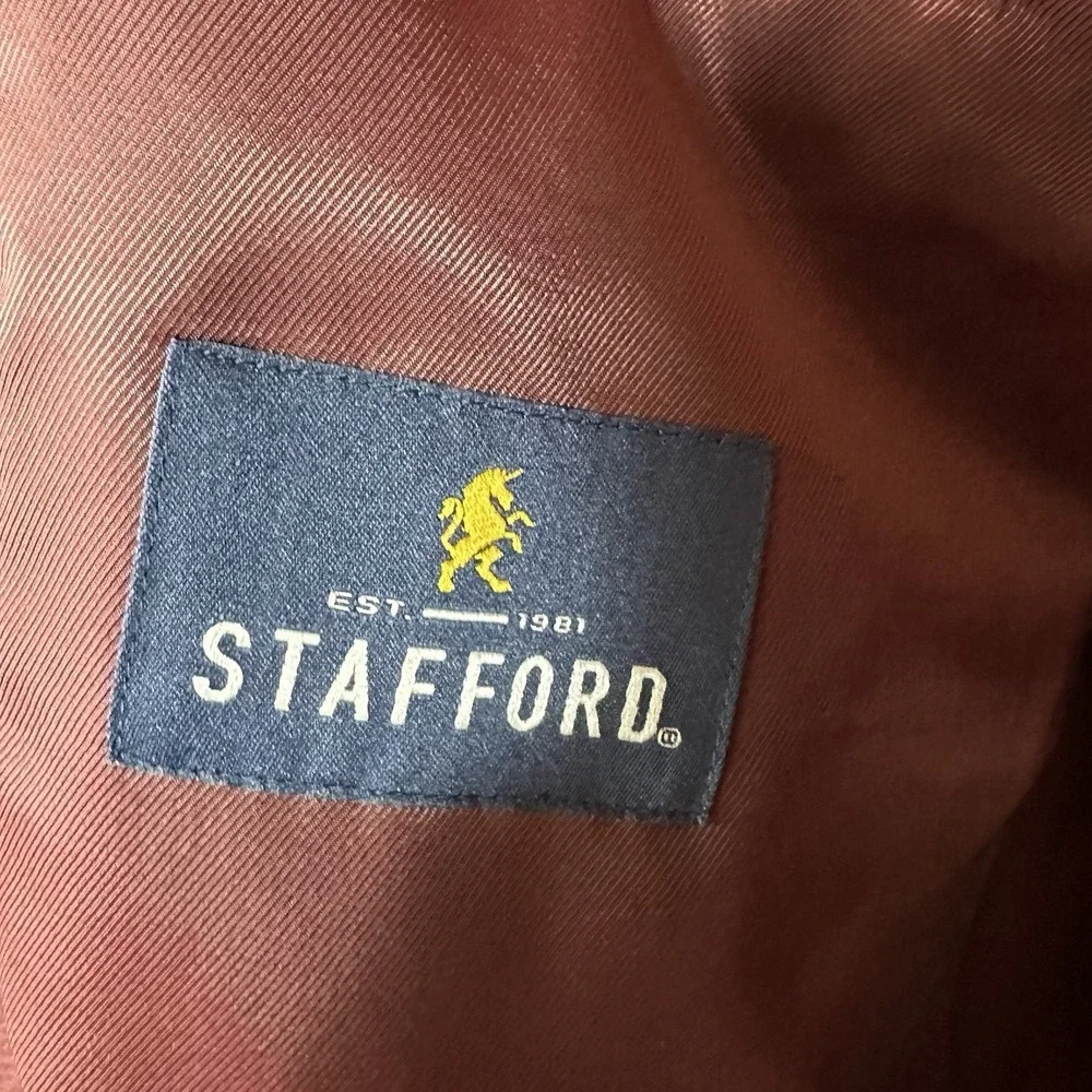 Stafford Mens 60 Long Sport Coat Burgundy Windowpane Cotton Big & Tall Blazer